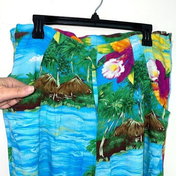 Jams World Pant Set Womens Size XS Medium Vintage Hawaiian Orchid Island Rayon - Picture 9 of 11